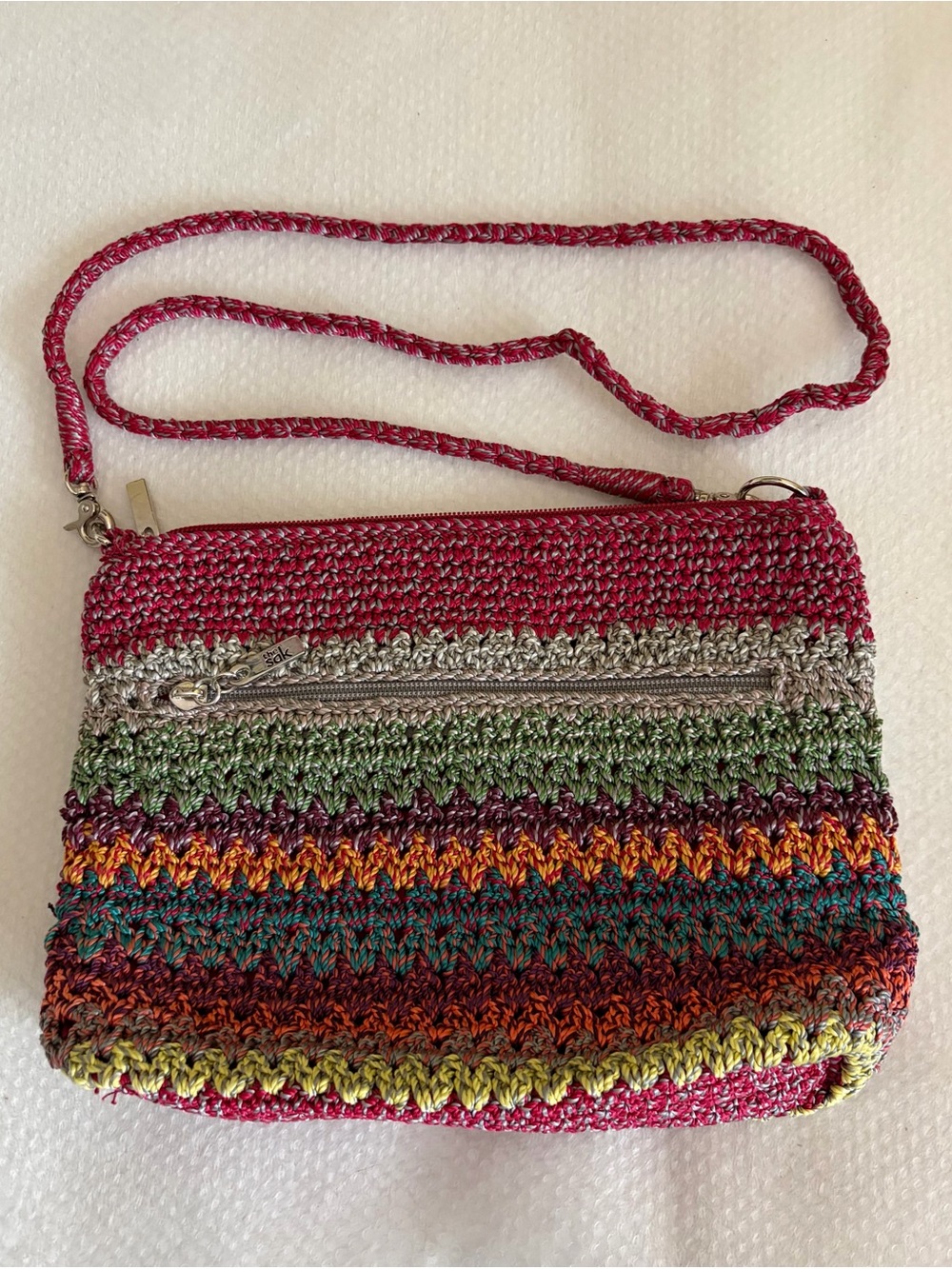 The Sak Handwoven Multicolor Crochet Crossbody Bag - Red Accent